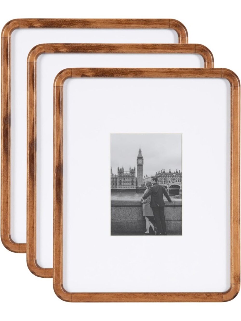 Modern Wall Picture Frame Set of 3 - 11x14 Matted to 5x7 - Walnut Brown Gallery